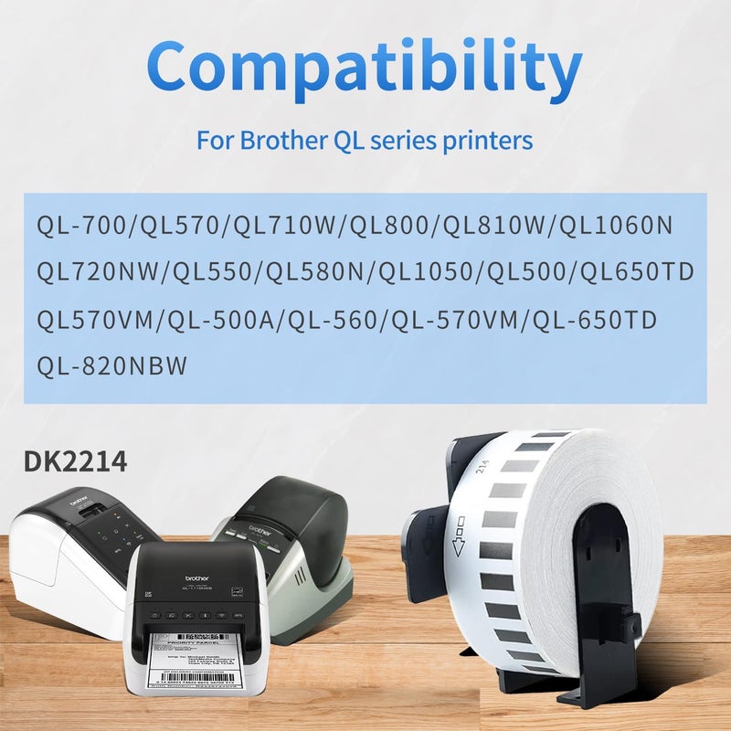AYMSous Compatible 6 Pack DK-2214 Continuous White Label Paper (0.47" x 100'/ (12mm x 30.48m) with 6 Refillable Cartridge Replacement for Brother DK-2214 for QL-700 QL570 QL710W QL800 QL810W QL1060N - Image 3